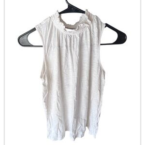 Banana Republic White Sleeveless Tank with Smocked Ruffle Neck